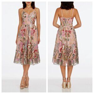 Dress the Population Maren Dress Sequin Embroidery Blush Multi